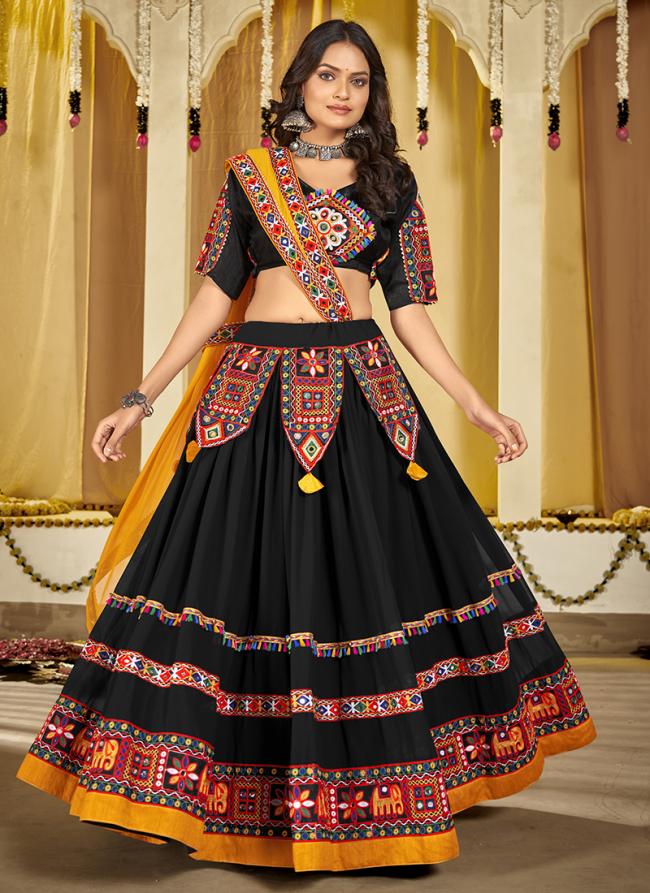 Georgette Black Navratri Wear Embroidery Work Ready To Wear Lehenga Choli